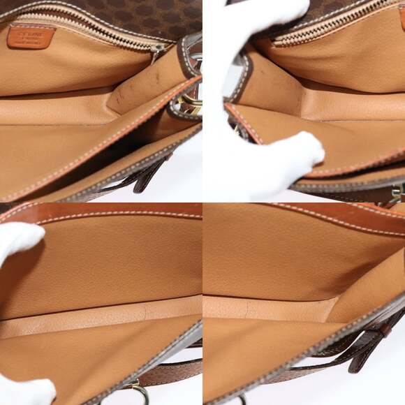 CELINE Macadam Canvas Shoulder Bag Pvc Leather Brown Gold - Picture 12 of 13